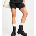 Stradivarius Wide Fit lace up flat ankle boots in black