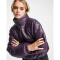JJXX faux leather padded jacket in purple
