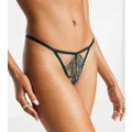 Wolf & Whistle Exclusive sheer mesh embroidered thong in teal-Green