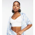 Pieces exclusive satin boxy shirt in blue marble print (part of a set)