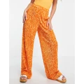 Monki relaxed pants in swirl print plisse-Orange