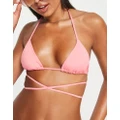Monki triangle tie bikini top in pink