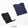 Jack & Jones Originals 3 pack of curve longline t-shirt in white/navy/black-Multi