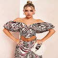 ASOS LUXE off shoulder puff sleeve top in zebra jacquard (part of a set)-Multi