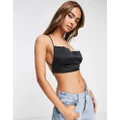 Pull & Bear open back satin cropped top in black
