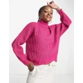 Noisy May ribbed roll neck jumper in pink