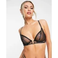Bluebella Sadie mesh sheer plunge bra with U wire and logo elastic detail in black