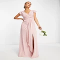 TFNC bridesmaid flutter sleeve ruffle detail maxi dress in blush-Pink