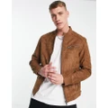 Jack & Jones Essentials biker jacket in faux suede tan-Brown