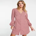 Glamorous v neck mini tea dress with balloon sleeves in pink ditsy-Multi