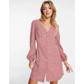 Glamorous v neck mini tea dress with balloon sleeves in pink ditsy-Multi