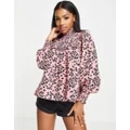Glamorous shirred neck smock blouse in pink ditsy floral-Multi