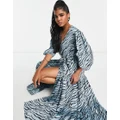 Glamorous wrap maxi dress in blue zebra-Multi