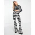 Daisy Street high waist pants in checkerboard velvet plisse (part of a set)-Multi