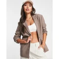 Selected Femme tailored blazer with pleat back in brown mini check-Multi