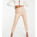 ASOS DESIGN Petite stretch faux leather cigarette pants in stone-Pink