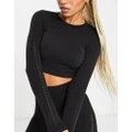 ASOS 4505 seamless long sleeve cropped top with hole detail-Black