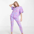 ASOS DESIGN Petite dino & lobster oversized tee & leggings pyjama set in purple
