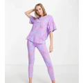 ASOS DESIGN Petite dino & lobster oversized tee & leggings pyjama set in purple