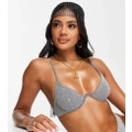 South Beach mix & match exaggerated wire bikini top in silver metallic