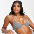 South Beach mix & match exaggerated wire bikini top in silver metallic