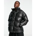 Urbancode faux leather puffer jacket in black