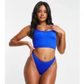 South Beach mix & match crinkle longline crop bikini top in cobalt blue