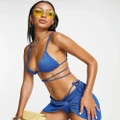 South Beach mix & match triangle bikini top in aqua metallic-Blue