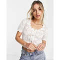 Monki crochet button front top in white