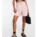 ASOS DESIGN Petite dad shorts with linen in pink