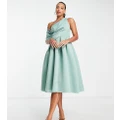 ASOS DESIGN Tall bare shoulder prom midi dress in frosted sage-Green