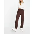 Pieces tailored straight leg pants in chocolate brown