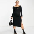 ASOS DESIGN Maternity knitted midi dress with cross over strap detail in black