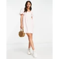 Monki poplin mini dress with puff sleeves in pink floral print