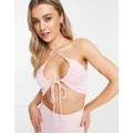 Monki ruched front halter crop top in pale pink (part of a set)