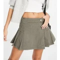 ASOS DESIGN Petite pleated skirt in khaki-Green