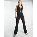 Daisy Street high waisted fitted flare pants in black pin stripe (part of a set)