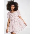 Sister Jane mini babydoll dress in pink floral jacquard with bow