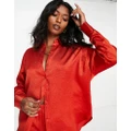 Vero Moda oversized satin shirt in red (part of a set)
