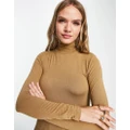Y.A.S Woola high neck fine knit jumper in brown