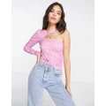 Pieces Laya checkerboard print one sleeve top in pink