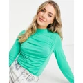 Pieces Finta ruched jersey top in green