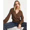 Object wrap front knitted cardigan in brown