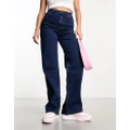 Pieces Peggy high waisted wide leg jeans in dark blue