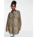 Pieces longline shirt in leopard print-Multi