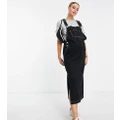 ASOS DESIGN Maternity dungaree dress in black with contrast stitch