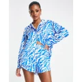 I Saw It First satin shirt in blue zebra (part of a set)-Multi