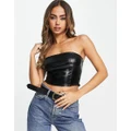 Pieces faux leather bandeau top in black