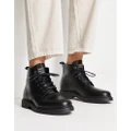 Jack & Jones leather lace up boots with chunky sole in black