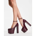Daisy Street platform heeled shoes in burgundy patent-Red